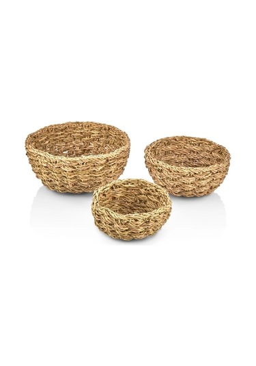 Dekoratif Yuvarlak Hasır Sepet Saksılık Düzenleyici 3 Lü Set 9032