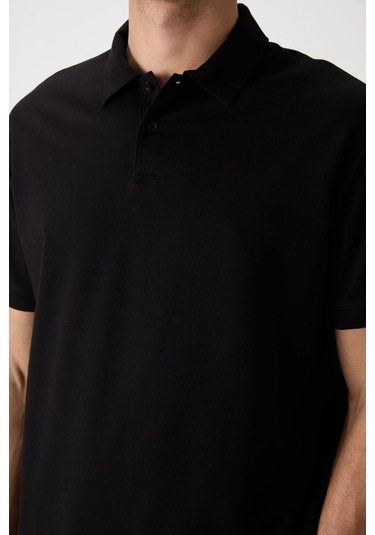 Tommy Life Siyah Pamuklu Kalın Yumuşak Dokulu Polo Yaka Oversize Fit Basic Erkek T- Shirt - 88381 Siyah