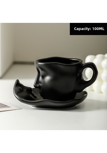 Xiyyadms Kreatif Yüz Desenli Seramik Espresso/çay Bardağı, 100ml Siyah, Hediyelik Kaliteli, Lüks Retro Stil, Nikah/valentine's Günü