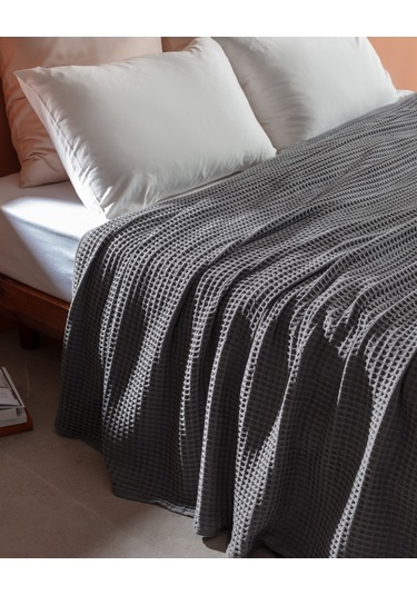 Madame Coco Avril Pamuklu Çift Kişilik Pamuklu Ecocell Lüks Pike - Antrasit Gri