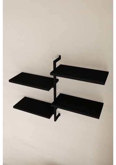 Aju 4 Katlı Duvar Rafı Metal Çerçeveli Dekoratif Kitaplık Ve Raf Ünitesi Modern Ve Minimalistt Siyah