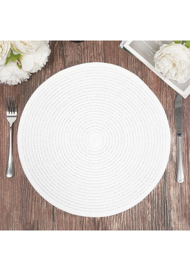 Beyaz 15 İnç Isıya Dayanıklı Yuvarlak Örgülü Servis Altlıkları Yıkanabilir Pamuk Polyester Dokuma Yuvarlak Masa Paspasları Beyaz