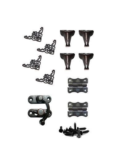 Orta Boy Kutu ve Sandık Aksesuar Seti Oksit Kilit Menteşe Köş Ayak ve Vida Takımı Hobi Ürünleri