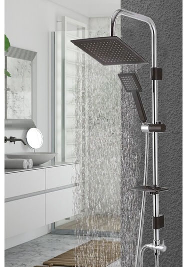 Siyah Krom Square Tepe Duş Seti