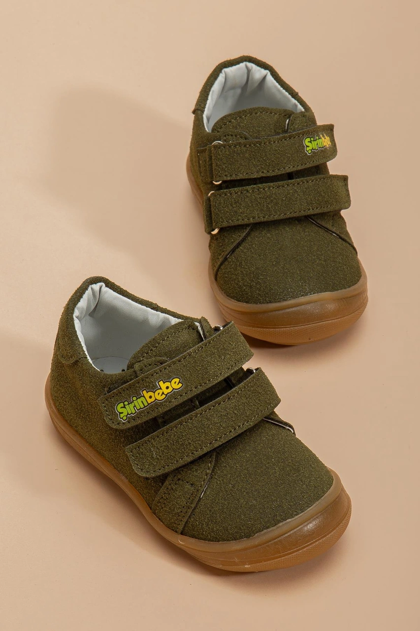 Şirinbebe Ortopedik Erkek İlkadım Bebek Ayakkabı Haki Çift Cırtlı-4189 Haki
