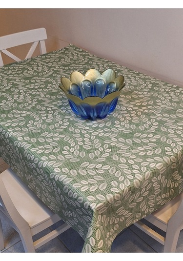 Elyaflı Pvc Muşamba - Desenli Silinebilir Masa Örtüsü Krem Fnt1248 Yeşil