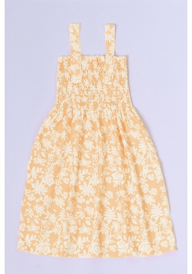 Kız Çocuk Askılı Elbise Çiçek Desenli B35 Hcm00119 Taba
