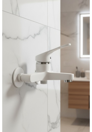 56623 Banyo Bataryası Duş Musluğu Musluk Armatür Siyah Beyaz Krom Gold Beyaz - Krom