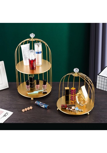 Yunboo Altın Tek Katlı Demir Sanatı Kuş Kafesi Desenli Masaüstü Dolap - Banyo Kozmetik, Bakım Ürünü Ve Parfüm Organizerı - Dönebilen Dekoratif Saklama Çözümü Diğer