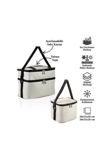 Ns Reliable Kamp Piknik Termal Soğutucu Yalıtımlı Buzluk Termos Çanta 2 Li Set - 960 Krem