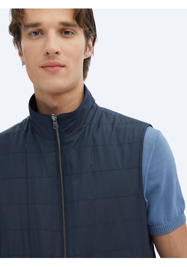 Lacivert Regular Fit Dik Yaka Casual Dokuma Spor Yelek Lacivert