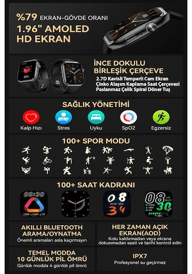 Qcy GS2 Ipx7 1.96" Amoled Hd Always-on Display Sesli Görüşme Akıllı Saat (Distribütör Garantili) Qcy GS2 Ipx7 1.96" Amoled Hd Always-on Display Sesli Görüşme Akıllı Saat (Distribütör Garantili)