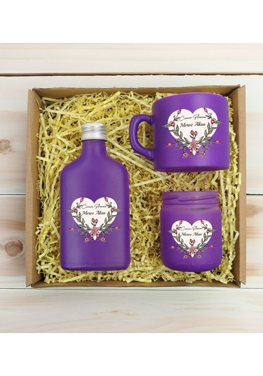 Bk Gift Kişiye Özel İsimli Dtf Anne Temalı Mor Kahve Fincanı & Kolonya & Mum Hediye Seti-5, Anneye Hediye, Anneler Günü Hediyesi Kobitmeyencom30973 Bk