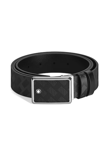 Montblanc Marquetri Desen Tokalı 30 Mm Çift Taraflı Deri Kemer 22 Siyah