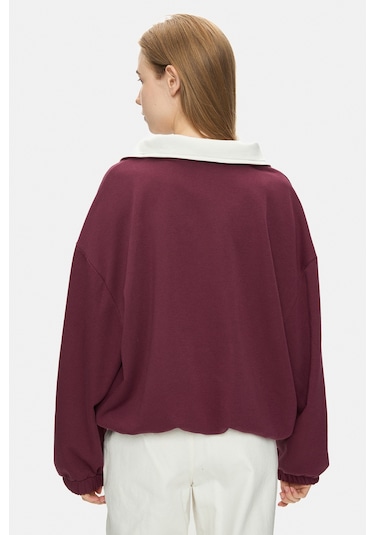 Ucla Yoko Bordo Fermuarlı Baskılı Oversize Fit Kadın Sweatshirt Bordo