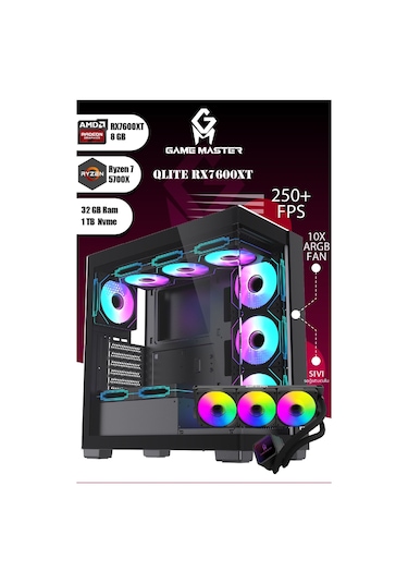 Game Master Qlite RX7600XT R7 5700X 32 GB 1 TB M.2 SSD RX7600XT Free Dos Masaüstü Oyuncu Bilgisayarı