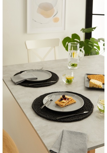 Ocean Home Textile 2 Adet Rafya Sofra Sunum Tabak Altlığı Supla Amerikan Servisi 36 x 36 CM Siyah
