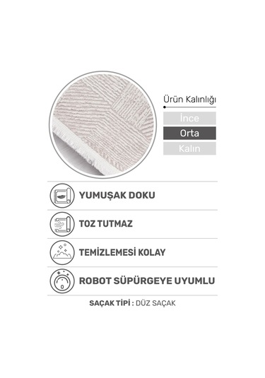 Volora Halı Koleksiyonu Yumuşak Dokulu, Modern İnce Form, Tozumaz Ve Kolay Temizlenebilir Krem - Açık Gri