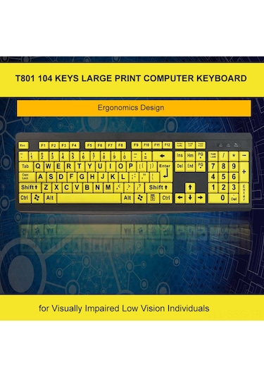 Springsun Büyük Yazılı Usb Klavye - Görme Engelliler Ve Yaşlılar İçin Yüksek Kontrastlı 104 Tuş