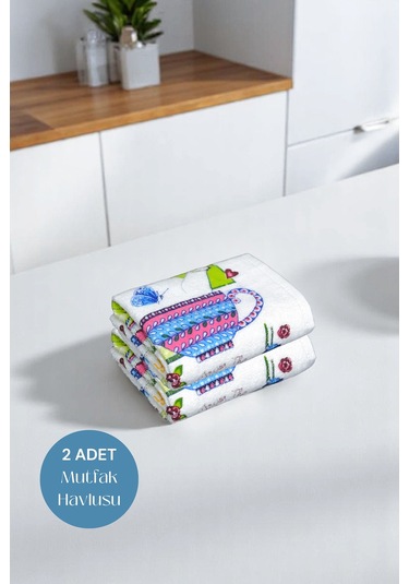 2li Paket Baskılı Beyaz Mutfak Havlusu Modeli For You