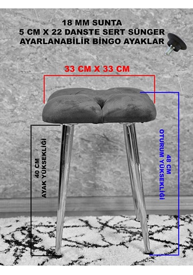 Kare Krom Kaplama Konik Ayaklı Tabure - Oturak - Bar Taburesi - A Çok Renki