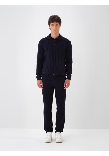 Lacivert Pamuk Dokulu Slim Fit Pantolon 100680 Lacivert