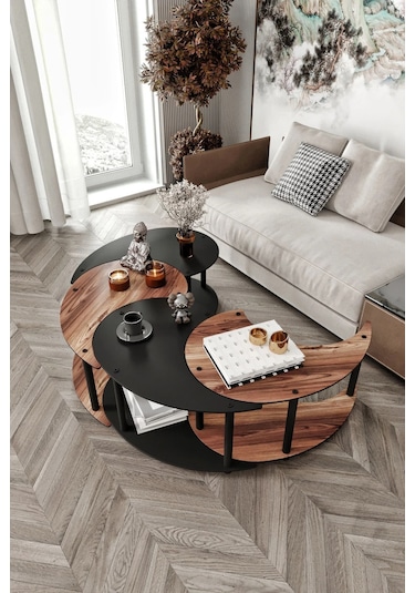 Yin Yang 4'lü Orta Sehpa Siyah Ceviz Siyah Ceviz