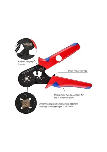 Moly Kablo Uçları İçin Ratchetlu Pres Aleti 0.25-10mm² - Dürtü & Boru Terminal, Enerji Tasarruflu, Güvenli Kilitli Kırmızı Kırmızı