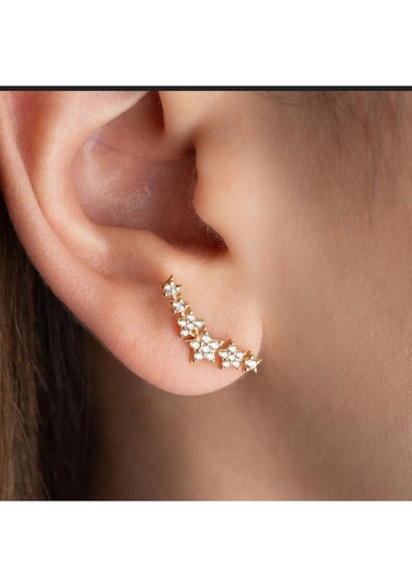 7 Çiçek Taşlı Gold Tragus Helix Pearsing Kıkırdak Küpe Çelik Renkli