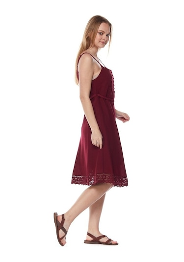 Şile Bezi Bordo Askılı Kemerli Elbise Bordo