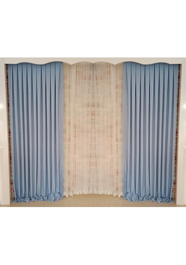 Bebe Mavisi Renk Fon Kadife Perde Çift Kanat 1/3 Sık Pileli Dikim V-32 Bebek Mavisi