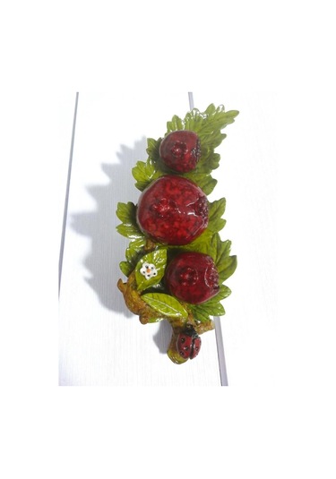 Dekoratif El Yapımı Yaprak Üzeri Nar Figürlü Dekoratif Obje Nar Biblo Bereket Ve Bolluk Simgesi