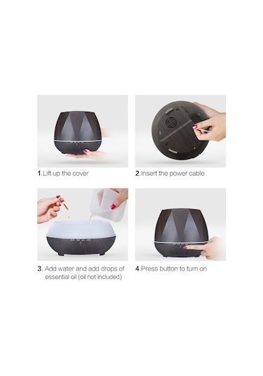 Cbtx Elmas Ahşap Tahıl Uzaktan Kumanda Ultrasonik Nemlendirici Aromaterapi Makinesi Led Işıklı Otomatik Alkol Püskürtücü, Kapasite: 400 Ml, Ab Tak Koyu Ahşap Rengi