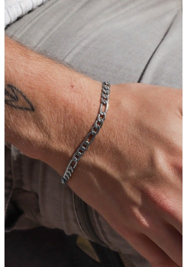 Paslanmaz Çelik 4mm Figaro Spor Model Erkek Zincir Bileklik Eck55b