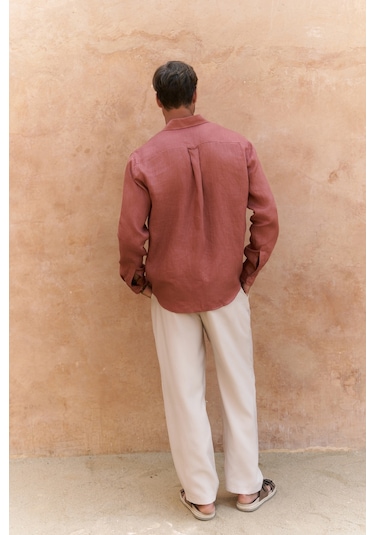 Mai Collection Mai Studios Co. Agnola Oversize Erkek Tarçın Keten Gömlek Tarçın