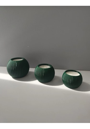 3 Lü Tealight Mumluk Seti Dekoratif Ev & Salon Mumluğu Hediyelik Set Koyu Yeşil