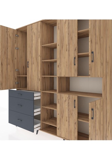 Hyperion Dolap 13 Raflı 3 Çekmeceli 6 Kapaklı 220x44x243 Çam-çam/antrasit Atlas Çam/antrasıt Hyperion Dolap 13 Raflı 3 Çekmeceli 6 Kapaklı 220x44x243 Çam-çam/antrasit Atlas Çam/antrasıt