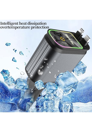 C3 4'ü 1 Arada Usb A + Usb C Araç Şarj Cihazı, Geri Çekilebilir Tip C + İp Kablosu Starry Sky Çakmak Adaptörü