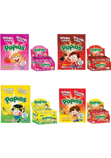 Hleks Patlayan Şeker Popios 4'lü Set Çilek - Kola - Muz - Tutti Frutti 160 Adet