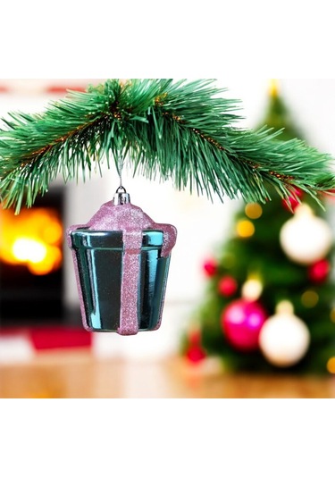 Yılbaşı Süsü Simli Parlak Hediye Paketi 2'li Mavi Pembe 10 Cm