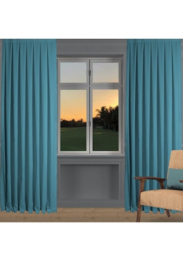 Turkuaz Ada Fon Perde Pilesiz Extraforlu Düz Dikim Büzgü Pile-turkuaz Turkuaz
