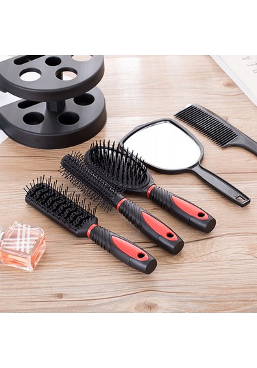 Qingmipy 5'li Saç Bakım Seti: Düz, Masaj, Fırça Ve Ayna Dahil, Ev Ve Kuaför Kullanımı İçin Pratik Stil Aracı, Kırmızı