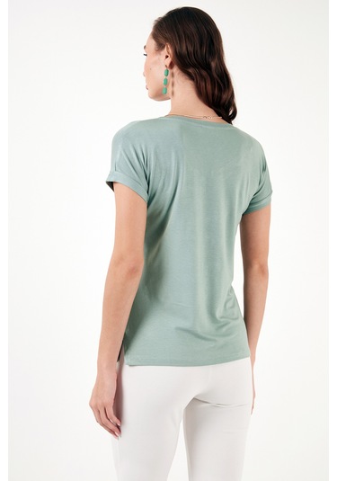Lela V Yaka Relaxed Fit Yırtmaç Detaylı 2'Li Paket Bayan Bluz 5862000S2 Ekru-Çağla