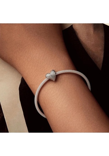 Fastbuy S925 Ayar Gümüş Kalp Boncuk Bilezik, Renkli Desen, Klasik Hediye Çok Renkli