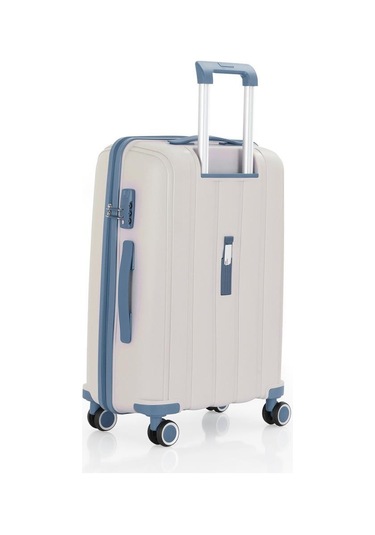 Mçs Bavul Orta Ve Kabin 2li Set Kırılmaz Silikon Valiz V305 Kemik/skyblue Kemik