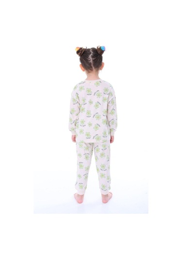 Kız Çocuk Yeşil Çiçek Desenli Uzun Kollu Pijama Takımı-905 Yesil