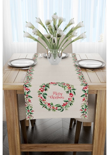 Kırmızı Yeşil Yılbaşı Temalı Dijital Baskılı Runner Cgh799-Rn