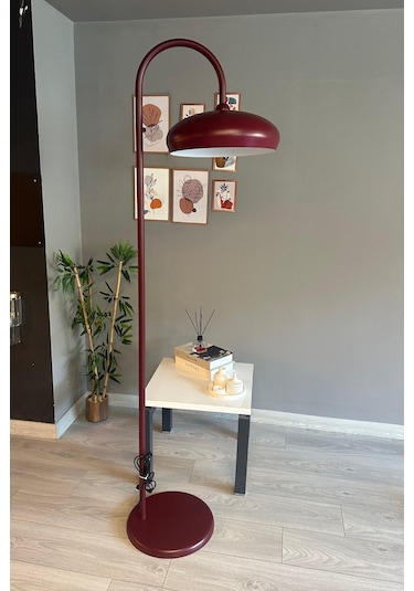 Vişne Çürüğü Lambader Modern Dekoratif Metal Oturma Odası Çalışma Odası Zemin Lambası Bordo