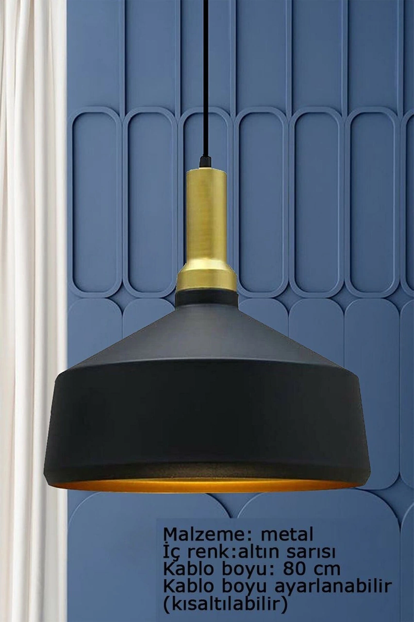 Geniş Siyah Tekli Avize Salon Mutfak Oturma Odası Hol Otel Cafe Lamba Dükkan Mağaza Avizeleri Siyah