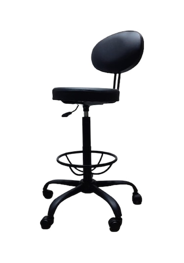 Laboratuvar Taburesi Çemberli Sırtlıklı Siyah Metal Ayaklı